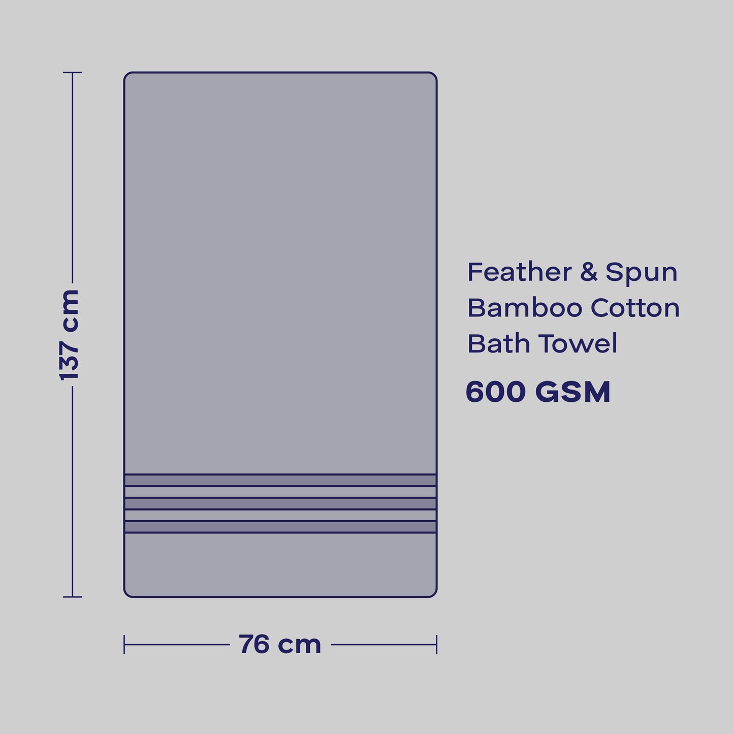 Feather & Spun Bamboo Cotton Bath Towel | Lavender Fragrance | Oeko-TEX® Standard 100 | Double Needle Stitch | Anti Microbial | 600 GSM | 76 cms x 137 cms - Smoke Grey | Pack of 1