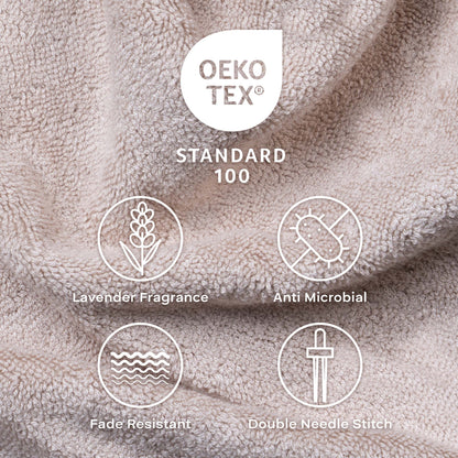Feather & Spun Bamboo Cotton Bath Towel | Lavender Fragrance | Oeko-TEX® Standard 100 | Double Needle Stitch | Anti Microbial | 600 GSM | 76 cms x 137 cms - Almond Cream | Pack of 1