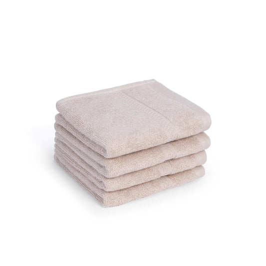 Feather & Spun Bamboo Cotton Face Towel | Lavender Fragrance | Oeko-TEX® Standard 100 | Double Needle Stitch | Anti Microbial | 600 GSM | 33 cms x 33 cms - Almond Cream | Pack of 4