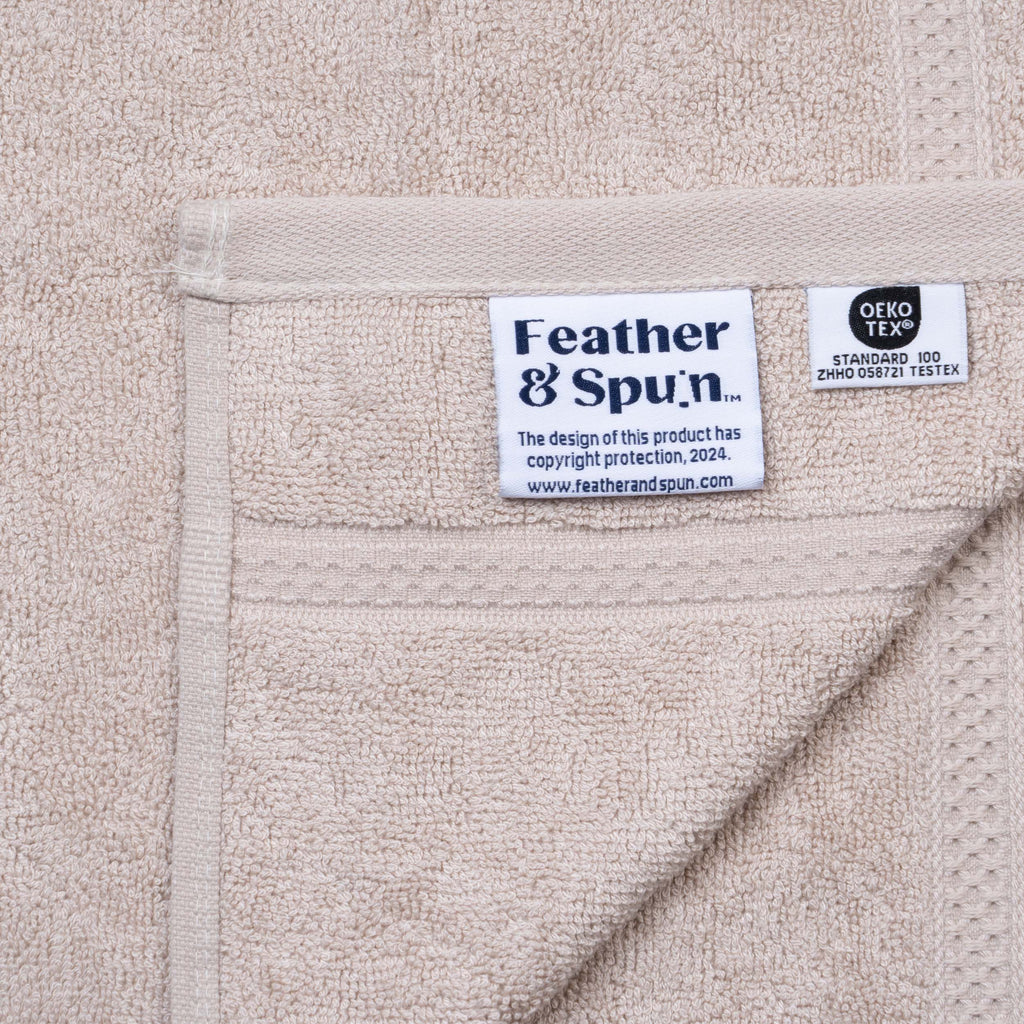 Feather & Spun Bamboo Cotton Face Towel | Lavender Fragrance | Oeko-TEX® Standard 100 | Double Needle Stitch | Anti Microbial | 600 GSM | 33 cms x 33 cms - Almond Cream | Pack of 4