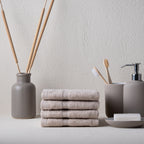 Feather & Spun Bamboo Cotton Face Towel | Lavender Fragrance | Oeko-TEX® Standard 100 | Double Needle Stitch | Anti Microbial | 600 GSM | 33 cms x 33 cms - Almond Cream | Pack of 4