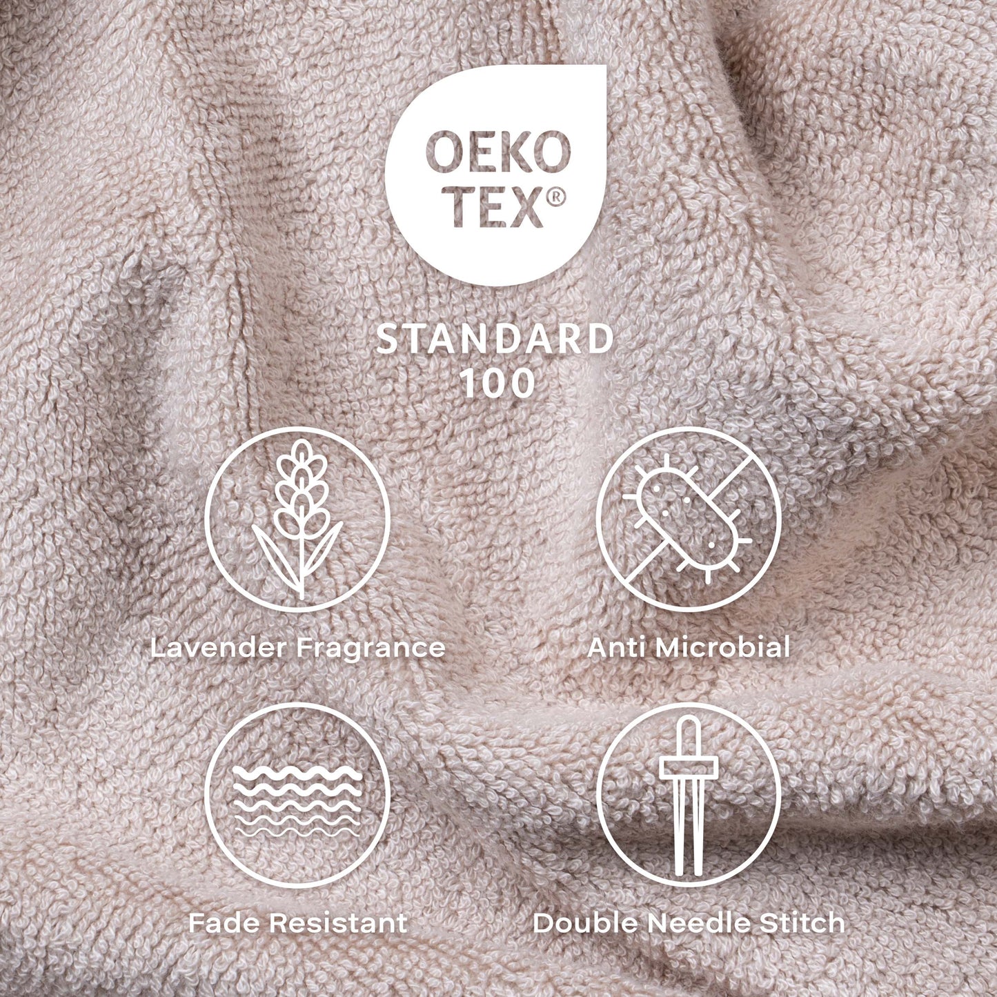 Feather & Spun Bamboo Cotton Face Towel | Lavender Fragrance | Oeko-TEX® Standard 100 | Double Needle Stitch | Anti Microbial | 600 GSM | 33 cms x 33 cms - Almond Cream | Pack of 4