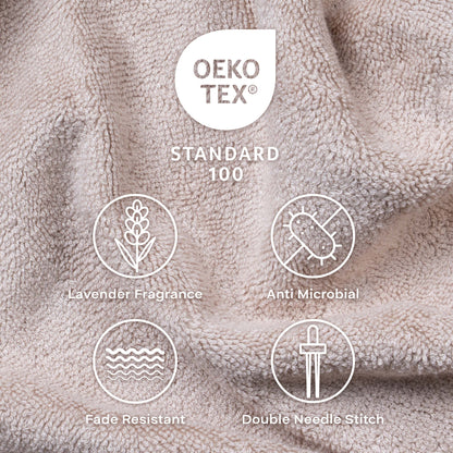 Feather & Spun Bamboo Cotton Face Towel | Lavender Fragrance | Oeko-TEX® Standard 100 | Double Needle Stitch | Anti Microbial | 600 GSM | 33 cms x 33 cms - Almond Cream | Pack of 4