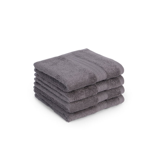 Feather & Spun 100% Organic Face Towel | Lavender Fragrance | Oeko-TEX® Standard 100 | Double Needle Stitch | Anti Microbial | 100% Cotton - 550 GSM | 33 cms x 33 cms - Charcoal Stone | Pack of 4