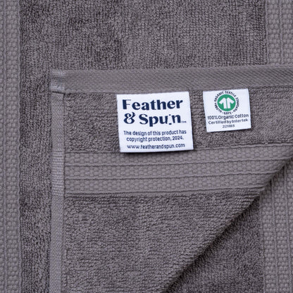 Feather & Spun 100% Organic Face Towel | Lavender Fragrance | Oeko-TEX® Standard 100 | Double Needle Stitch | Anti Microbial | 100% Cotton - 550 GSM | 33 cms x 33 cms - Charcoal Stone | Pack of 4
