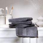 Feather & Spun 100% Organic Face Towel | Lavender Fragrance | Oeko-TEX® Standard 100 | Double Needle Stitch | Anti Microbial | 100% Cotton - 550 GSM | 33 cms x 33 cms - Charcoal Stone | Pack of 4