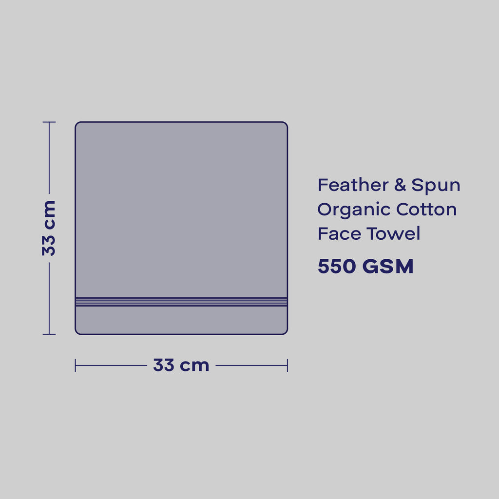 Feather & Spun 100% Organic Face Towel | Lavender Fragrance | Oeko-TEX® Standard 100 | Double Needle Stitch | Anti Microbial | 100% Cotton - 550 GSM | 33 cms x 33 cms - Charcoal Stone | Pack of 4