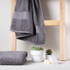 Feather & Spun 100% Organic Bath Towel | Lavender Fragrance | Oeko-TEX® Standard 100 | Double Needle Stitch | Anti Microbial | 100% Cotton - 650 GSM | 76 cms x 137 cms - Charcoal Stone | Pack of 1