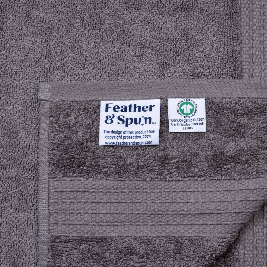 Feather & Spun 100% Organic Hand Towel | Lavender Fragrance | Oeko-TEX® Standard 100 | Double Needle Stitch | Anti Microbial | 100% Cotton - 550 GSM | 45 cms x 76 cms - Charcoal Stone | Pack of 2