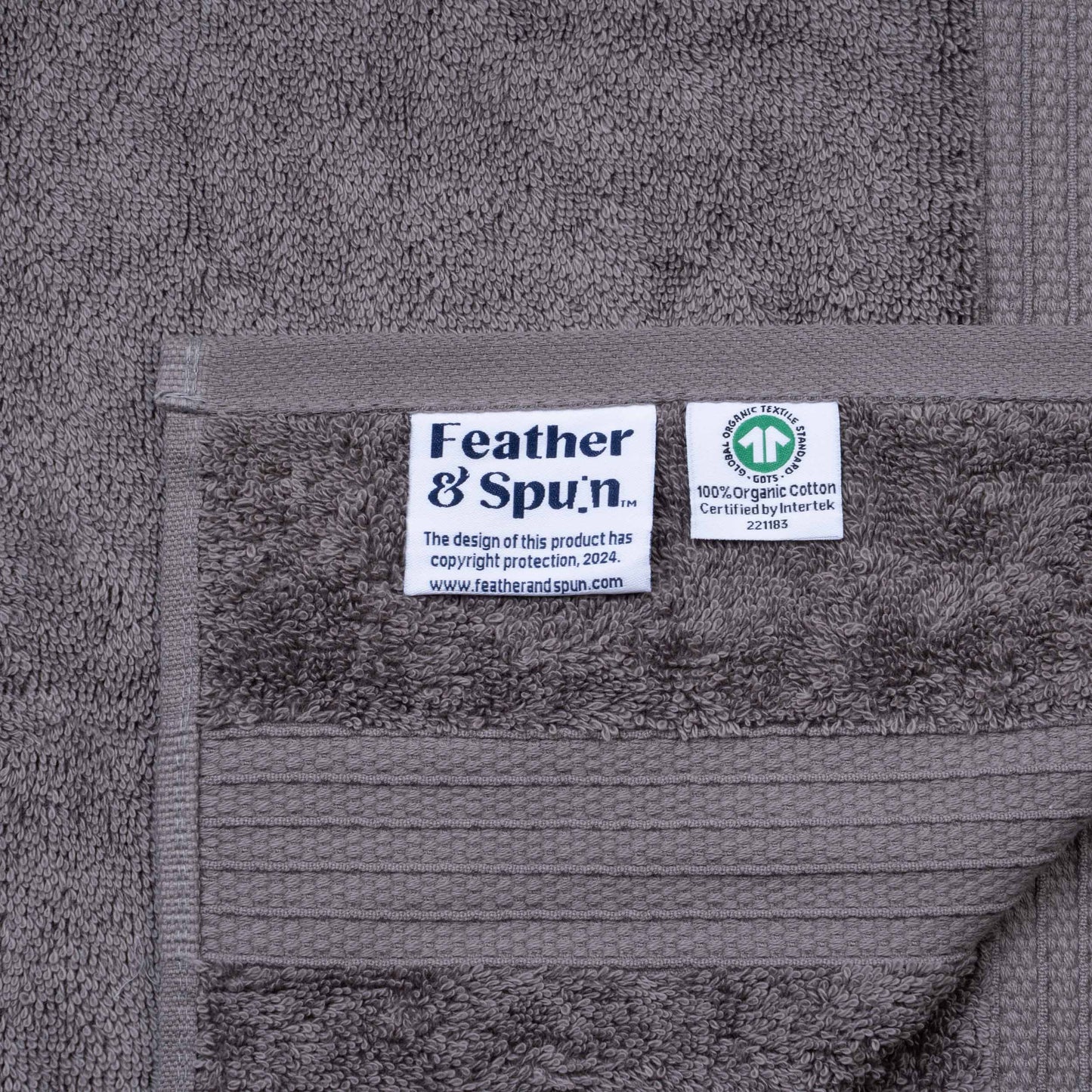 Feather & Spun 100% Organic Hand Towel | Lavender Fragrance | Oeko-TEX® Standard 100 | Double Needle Stitch | Anti Microbial | 100% Cotton - 550 GSM | 45 cms x 76 cms - Charcoal Stone | Pack of 2