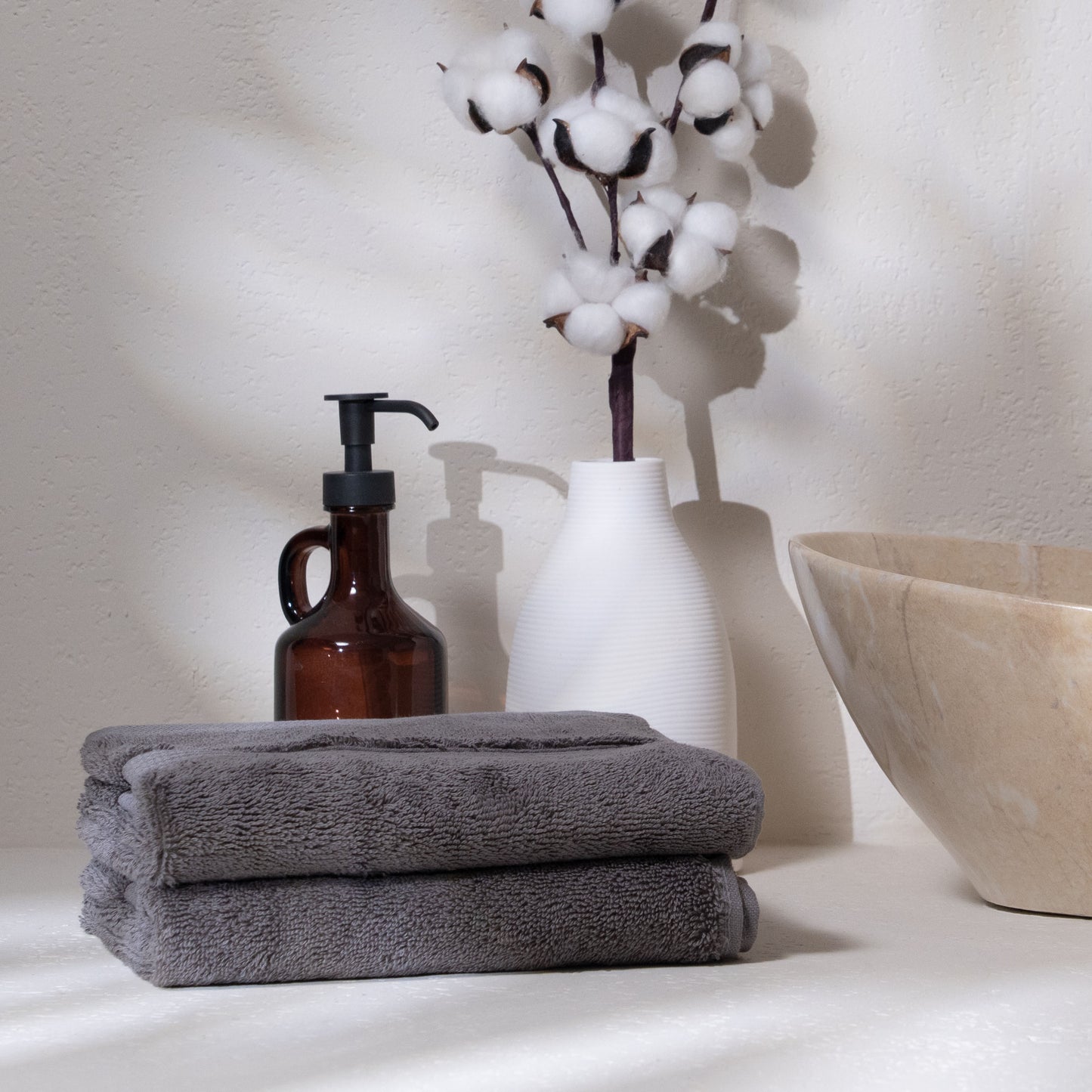Feather & Spun 100% Organic Hand Towel | Lavender Fragrance | Oeko-TEX® Standard 100 | Double Needle Stitch | Anti Microbial | 100% Cotton - 550 GSM | 45 cms x 76 cms - Charcoal Stone | Pack of 2