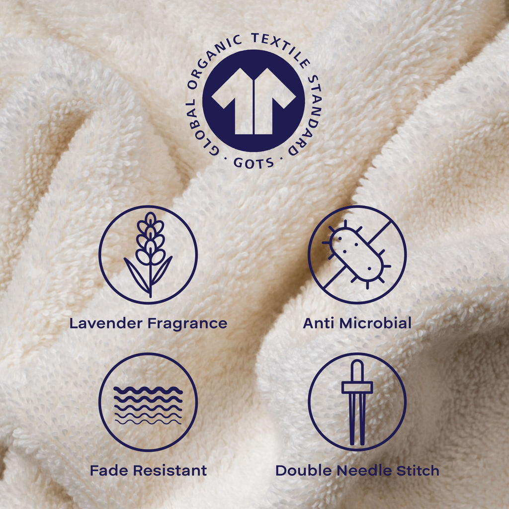 Feather & Spun 100% Organic Bath Towel | Lavender Fragrance | Oeko-TEX® Standard 100 | Double Needle Stitch | Anti Microbial | 100% Cotton - 650 GSM | 76 cms x 137 cms - Cloud Dancer | Pack of 1,