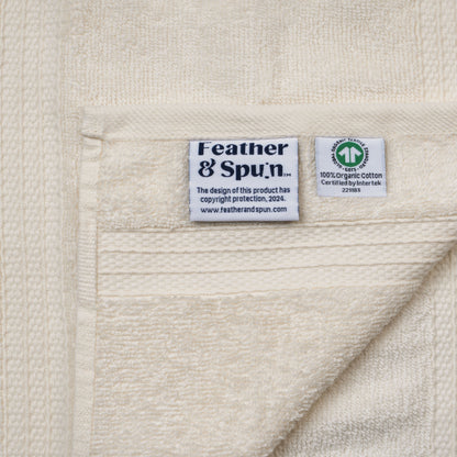 Feather & Spun 100% Organic Face Towel | Lavender Fragrance | Oeko-TEX® Standard 100 | Double Needle Stitch | Anti Microbial | 100% Cotton - 550 GSM | 33 cms x 33 cms - Cloud Dancer | Pack of 4