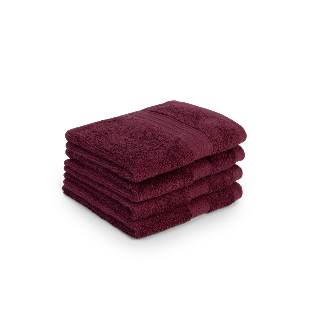 Feather & Spun 100% Organic Face Towel | Lavender Fragrance | Oeko-TEX® Standard 100 | Double Needle Stitch | Anti Microbial | 100% Cotton - 550 GSM | 33 cms x 33 cms - Cranberry Crush | Pack of 4