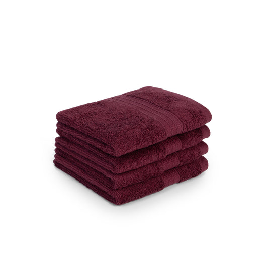 Feather & Spun 100% Organic Face Towel | Lavender Fragrance | Oeko-TEX® Standard 100 | Double Needle Stitch | Anti Microbial | 100% Cotton - 550 GSM | 33 cms x 33 cms - Cranberry Crush | Pack of 4