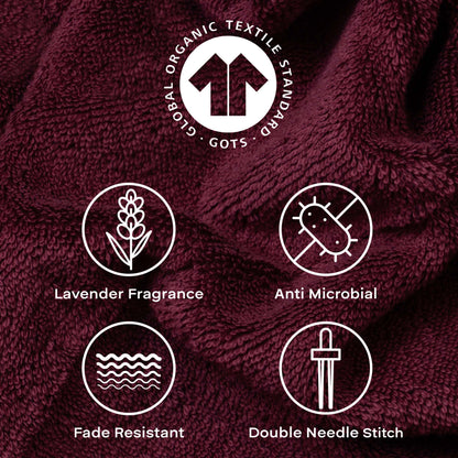 Feather & Spun 100% Organic Face Towel | Lavender Fragrance | Oeko-TEX® Standard 100 | Double Needle Stitch | Anti Microbial | 100% Cotton - 550 GSM | 33 cms x 33 cms - Cranberry Crush | Pack of 4