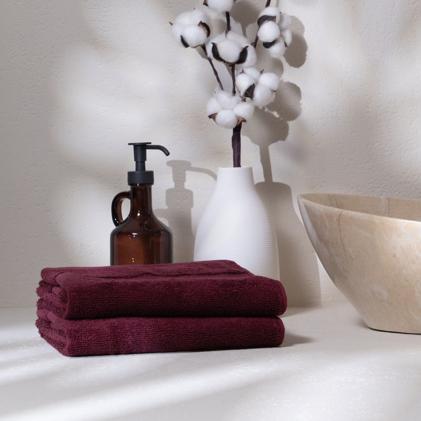 Feather & Spun 100% Organic Hand Towel | Lavender Fragrance | Oeko-TEX® Standard 100 | Double Needle Stitch | Anti Microbial | 100% Cotton - 550 GSM | 45 cms x 76 cms - Cranberry Crush | Pack of 2