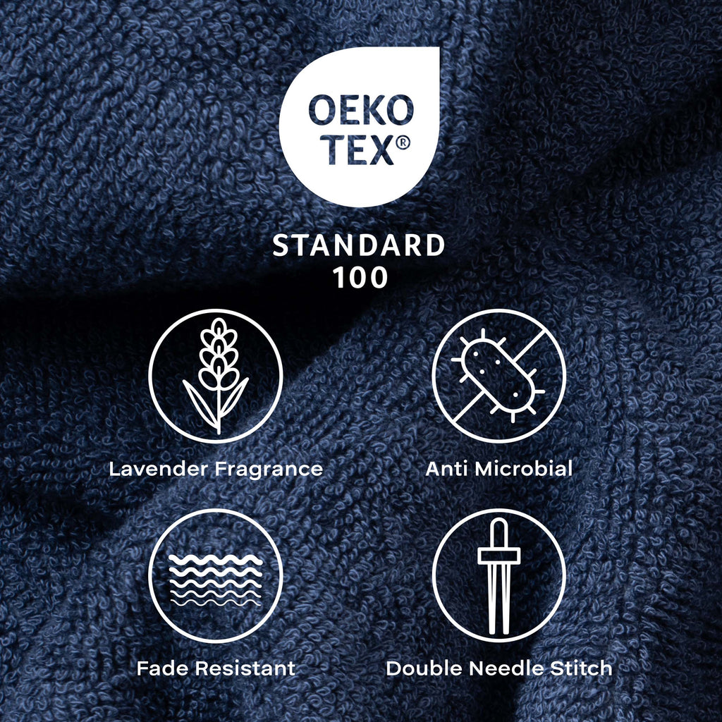 Feather & Spun Bamboo Cotton Bath Towel | Lavender Fragrance | Oeko-TEX® Standard 100 | Double Needle Stitch | Anti Microbial | 600 GSM | 76 cms x 137 cms - Midnight Indigo | Pack of 1