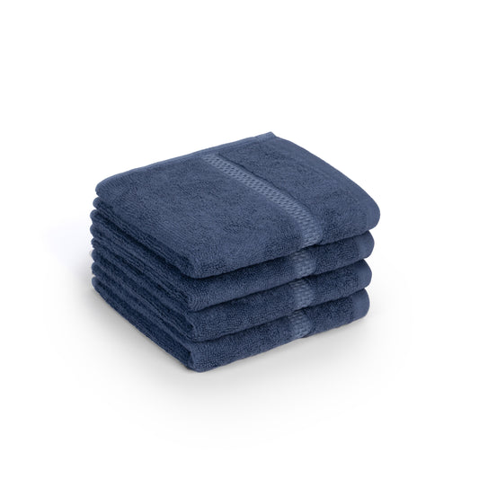 Feather & Spun Bamboo Cotton Face Towel | Lavender Fragrance | Oeko-TEX® Standard 100 | Double Needle Stitch | Anti Microbial | 600 GSM | 33 cms x 33 cms - Midnight Indigo | Pack of 4
