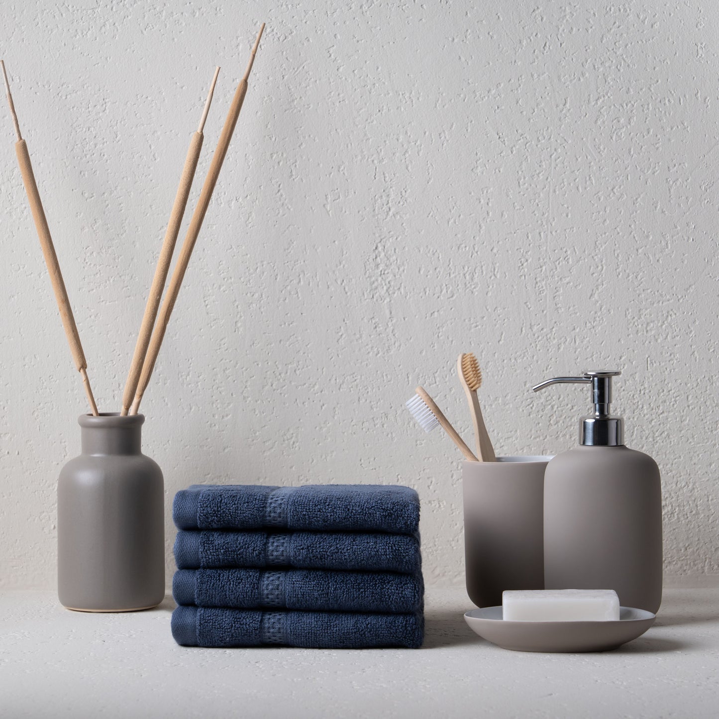 Feather & Spun Bamboo Cotton Face Towel | Lavender Fragrance | Oeko-TEX® Standard 100 | Double Needle Stitch | Anti Microbial | 600 GSM | 33 cms x 33 cms - Midnight Indigo | Pack of 4