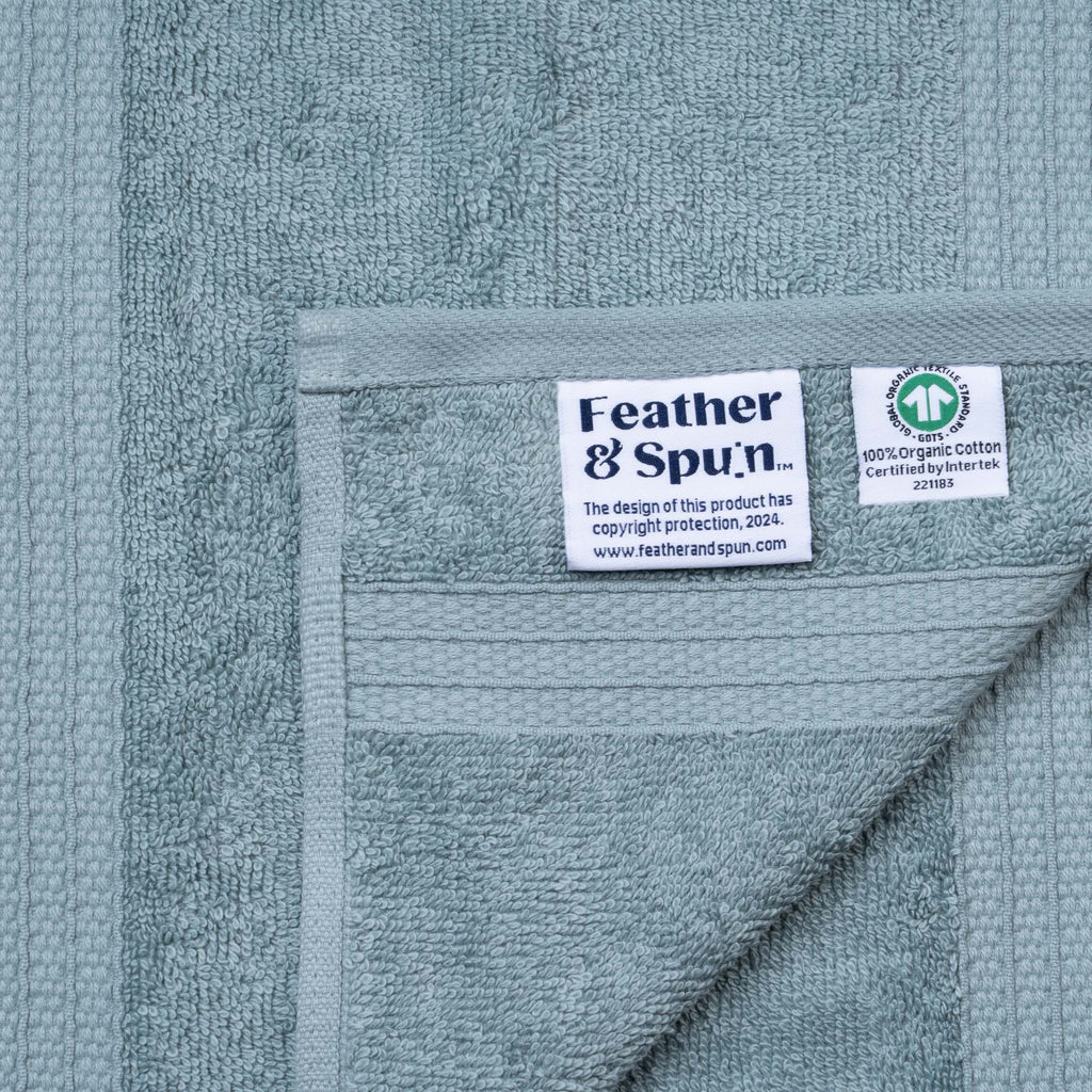 Feather & Spun 100% Organic Face Towel | Lavender Fragrance | Oeko-TEX® Standard 100 | Double Needle Stitch | Anti Microbial | 100% Cotton - 550 GSM | 33 cms x 33 cms - Mint Breeze | Pack of 4