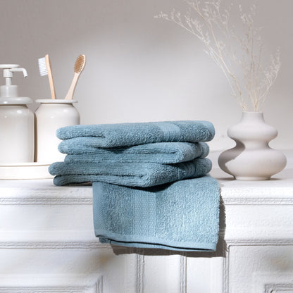 Feather & Spun 100% Organic Face Towel | Lavender Fragrance | Oeko-TEX® Standard 100 | Double Needle Stitch | Anti Microbial | 100% Cotton - 550 GSM | 33 cms x 33 cms - Mint Breeze | Pack of 4