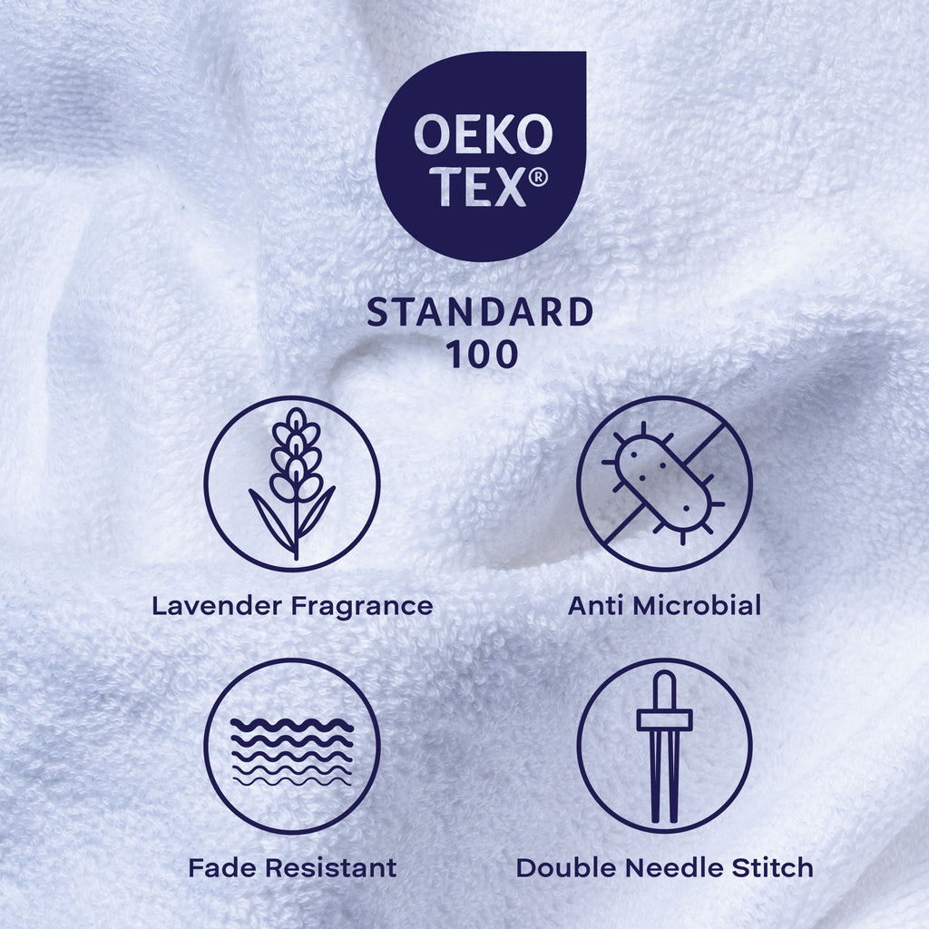 Feather & Spun Bamboo Cotton Face Towel | Lavender Fragrance | Oeko-TEX® Standard 100 | Double Needle Stitch | Anti Microbial | 600 GSM | 33 cms x 33 cms - Pure Snow | Pack of 4