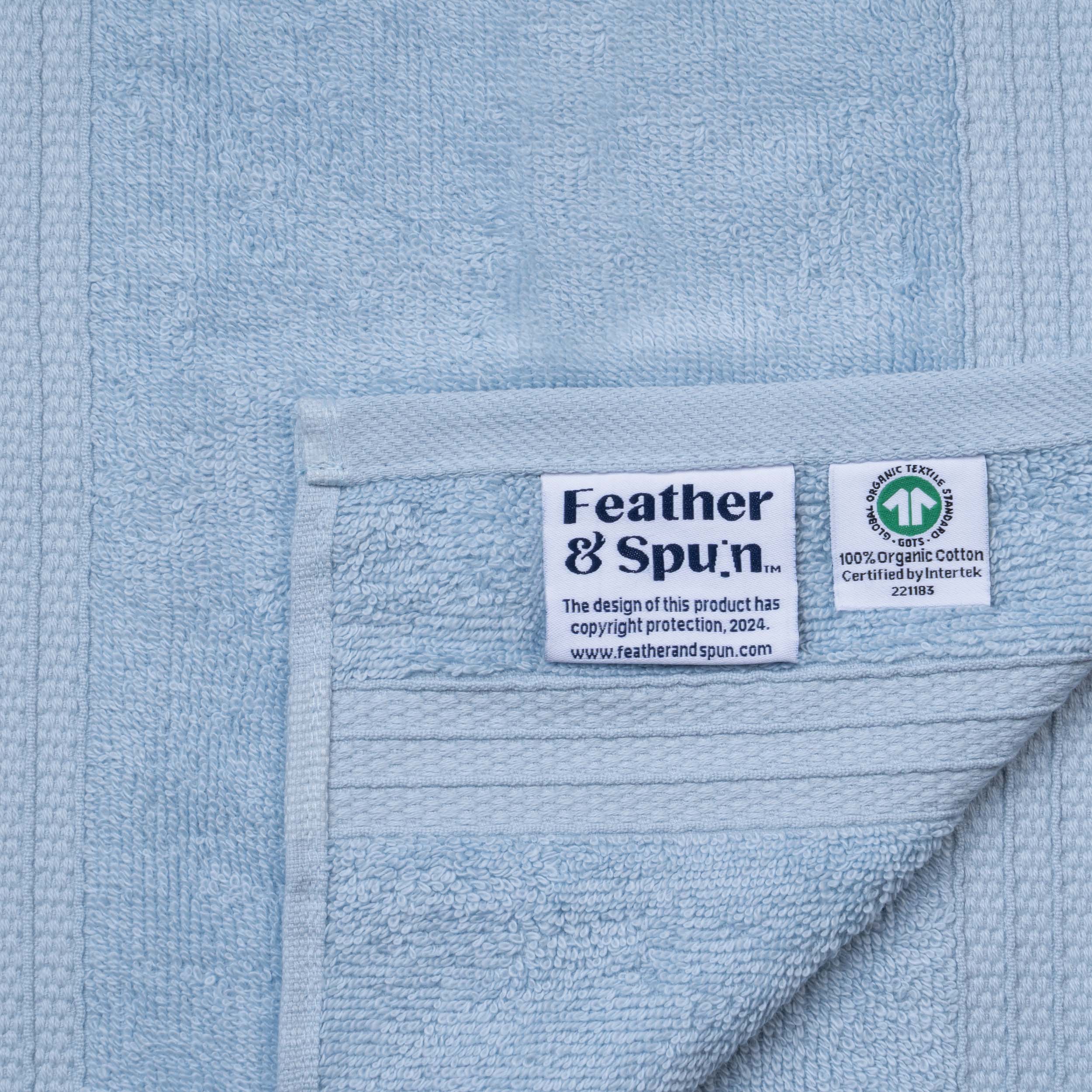 Feather & Spun 100% Organic Face Towel | Lavender Fragrance | Oeko-TEX® Standard 100 | Double Needle Stitch | Anti Microbial | 100% Cotton - 550 GSM | 33 cms x 33 cms - Skywave Blue | Pack of 4