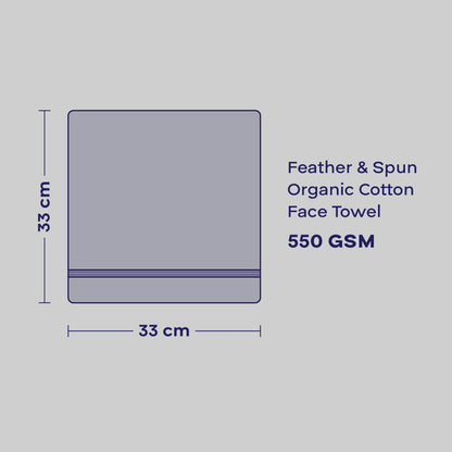 Feather & Spun 100% Organic Face Towel | Lavender Fragrance | Oeko-TEX® Standard 100 | Double Needle Stitch | Anti Microbial | 100% Cotton - 550 GSM | 33 cms x 33 cms - Skywave Blue | Pack of 4