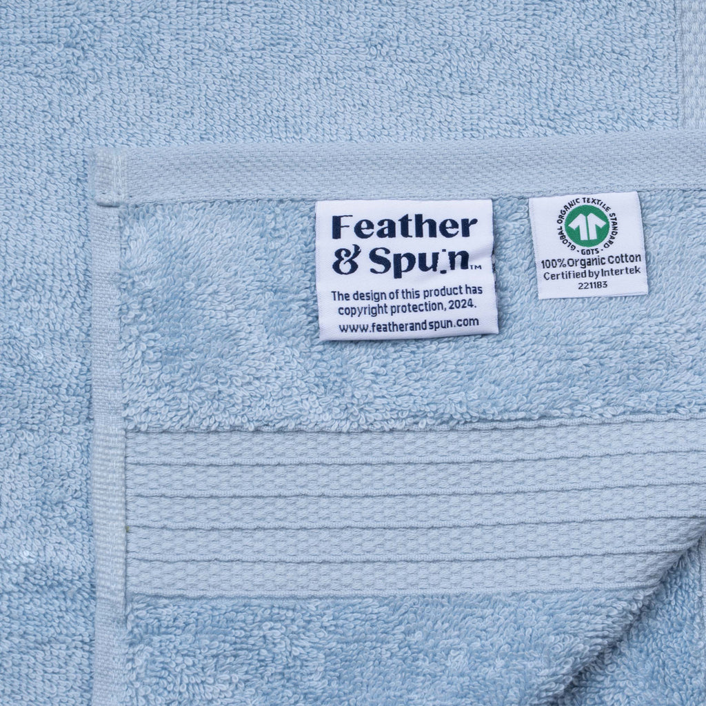 Feather & Spun 100% Organic Hand Towel | Lavender Fragrance | Oeko-TEX® Standard 100 | Double Needle Stitch | Anti Microbial | 100% Cotton - 550 GSM | 45 cms x 76 cms - Skywave Blue | Pack of 2