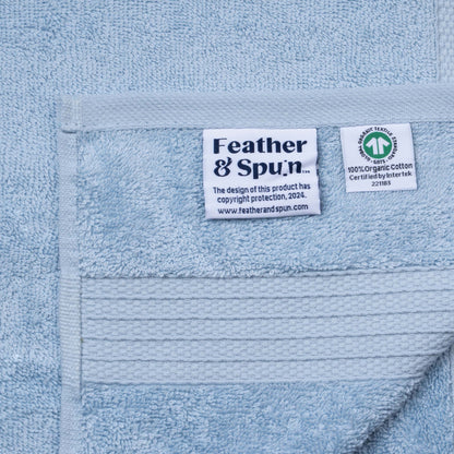 Feather & Spun 100% Organic Hand Towel | Lavender Fragrance | Oeko-TEX® Standard 100 | Double Needle Stitch | Anti Microbial | 100% Cotton - 550 GSM | 45 cms x 76 cms - Skywave Blue | Pack of 2