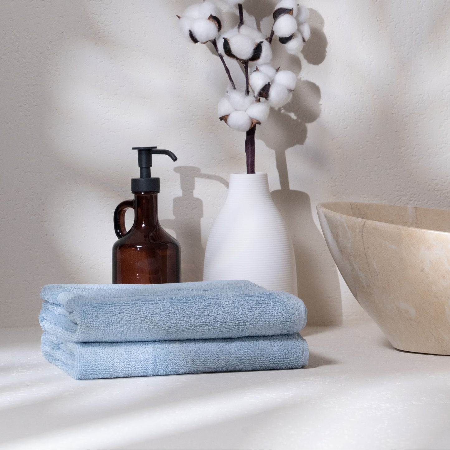 Feather & Spun 100% Organic Hand Towel | Lavender Fragrance | Oeko-TEX® Standard 100 | Double Needle Stitch | Anti Microbial | 100% Cotton - 550 GSM | 45 cms x 76 cms - Skywave Blue | Pack of 2