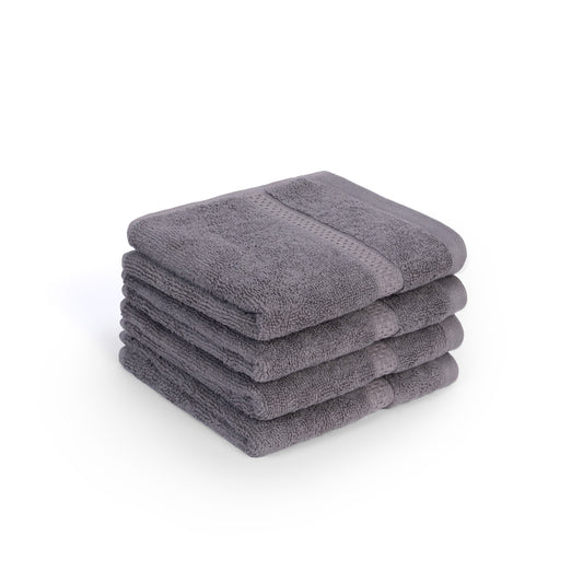 Feather & Spun Bamboo Cotton Face Towel | Lavender Fragrance | Oeko-TEX® Standard 100 | Double Needle Stitch | Anti Microbial | 600 GSM | 33 cms x 33 cms - Smoke Grey | Pack of 4