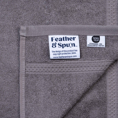 Feather & Spun Bamboo Cotton Face Towel | Lavender Fragrance | Oeko-TEX® Standard 100 | Double Needle Stitch | Anti Microbial | 600 GSM | 33 cms x 33 cms - Smoke Grey | Pack of 4