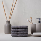 Feather & Spun Bamboo Cotton Face Towel | Lavender Fragrance | Oeko-TEX® Standard 100 | Double Needle Stitch | Anti Microbial | 600 GSM | 33 cms x 33 cms - Smoke Grey | Pack of 4