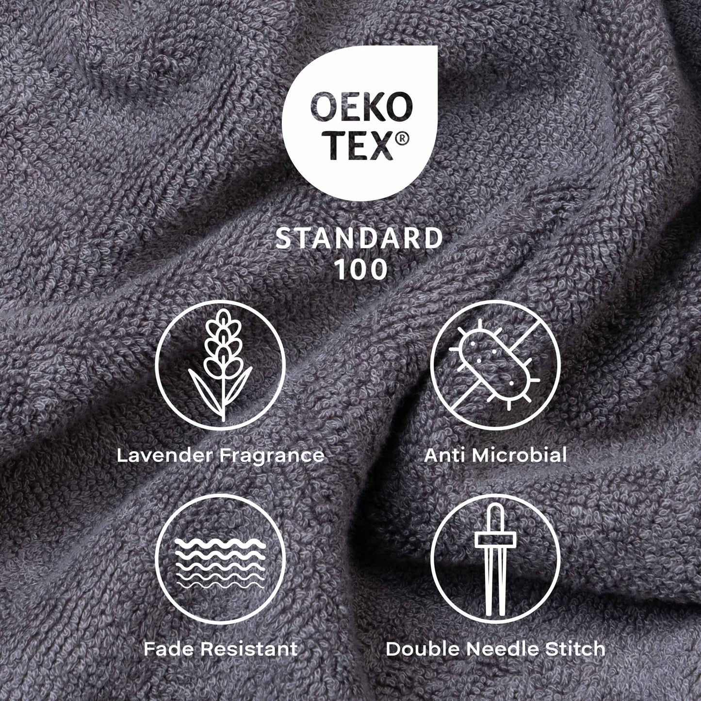 Feather & Spun Bamboo Cotton Face Towel | Lavender Fragrance | Oeko-TEX® Standard 100 | Double Needle Stitch | Anti Microbial | 600 GSM | 33 cms x 33 cms - Smoke Grey | Pack of 4