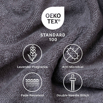 Feather & Spun Bamboo Cotton Face Towel | Lavender Fragrance | Oeko-TEX® Standard 100 | Double Needle Stitch | Anti Microbial | 600 GSM | 33 cms x 33 cms - Smoke Grey | Pack of 4