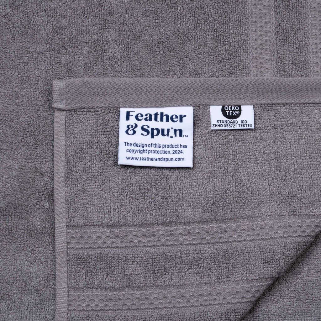 Feather & Spun Bamboo Cotton Hand Towel | Lavender Fragrance | Oeko-TEX® Standard 100 | Double Needle Stitch | Anti Microbial | 600 GSM | 40 cms x 71 cms - Smoke Grey | Pack of 2