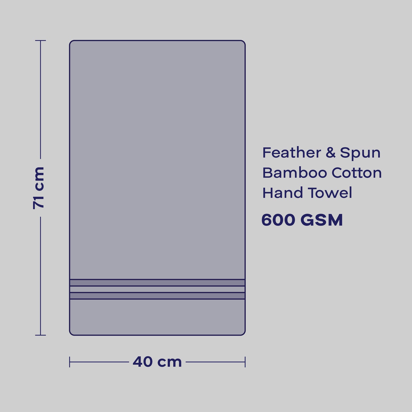 Feather & Spun Bamboo Cotton Hand Towel | Lavender Fragrance | Oeko-TEX® Standard 100 | Double Needle Stitch | Anti Microbial | 600 GSM | 40 cms x 71 cms - Smoke Grey | Pack of 2