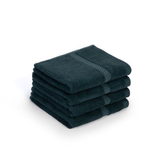 Feather & Spun Bamboo Cotton Face Towel | Lavender Fragrance | Oeko-TEX® Standard 100 | Double Needle Stitch | Anti Microbial | 600 GSM | 33 cms x 33 cms - Jade Forest | Pack of 4