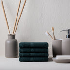 Feather & Spun Bamboo Cotton Face Towel | Lavender Fragrance | Oeko-TEX® Standard 100 | Double Needle Stitch | Anti Microbial | 600 GSM | 33 cms x 33 cms - Jade Forest | Pack of 4