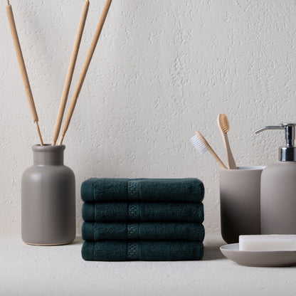Feather & Spun Bamboo Cotton Face Towel | Lavender Fragrance | Oeko-TEX® Standard 100 | Double Needle Stitch | Anti Microbial | 600 GSM | 33 cms x 33 cms - Jade Forest | Pack of 4