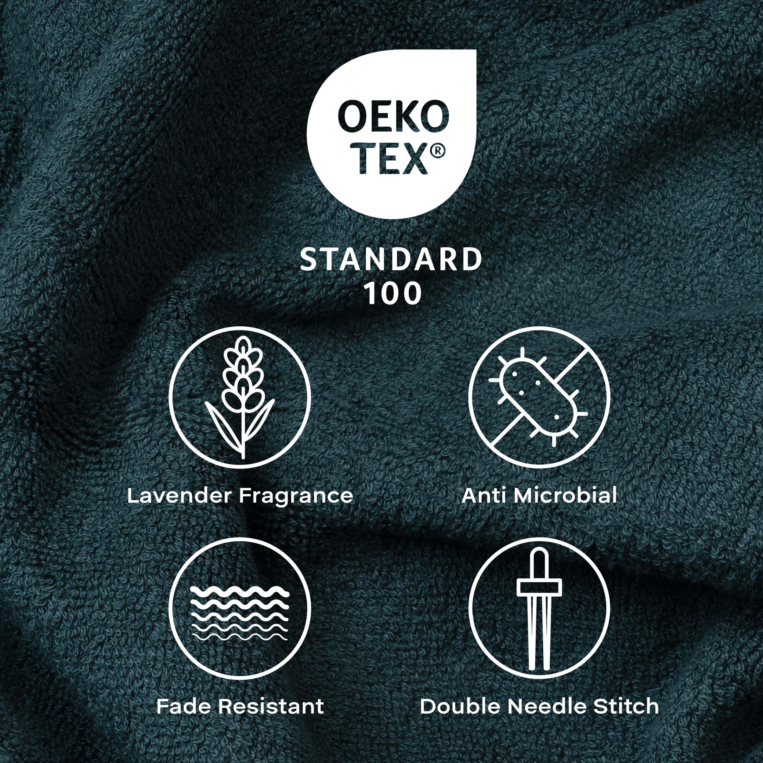 Feather & Spun Bamboo Cotton Face Towel | Lavender Fragrance | Oeko-TEX® Standard 100 | Double Needle Stitch | Anti Microbial | 600 GSM | 33 cms x 33 cms - Jade Forest | Pack of 4