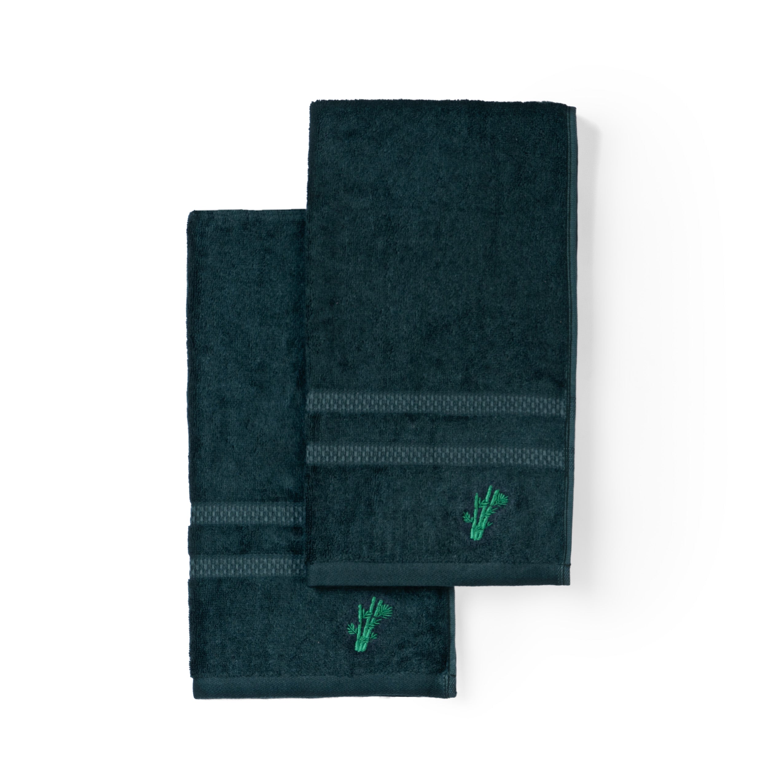 Feather & Spun Bamboo Cotton Hand Towel | Lavender Fragrance | Oeko-TEX® Standard 100 | Double Needle Stitch | Anti Microbial | 600 GSM | 40 cms x 71 cms - Jade Forest | Pack of 2
