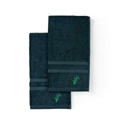 Feather & Spun Bamboo Cotton Hand Towel | Lavender Fragrance | Oeko-TEX® Standard 100 | Double Needle Stitch | Anti Microbial | 600 GSM | 40 cms x 71 cms - Jade Forest | Pack of 2