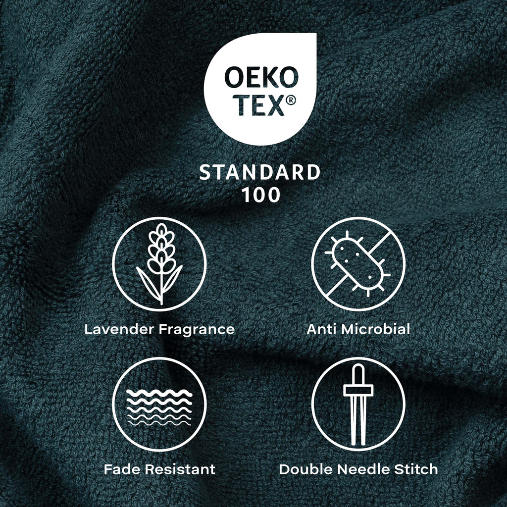 Feather & Spun Bamboo Cotton Hand Towel | Lavender Fragrance | Oeko-TEX® Standard 100 | Double Needle Stitch | Anti Microbial | 600 GSM | 40 cms x 71 cms - Jade Forest | Pack of 2