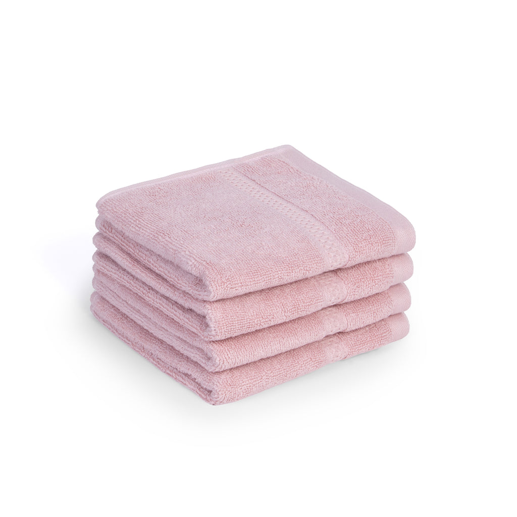 Feather & Spun Bamboo Cotton Face Towel | Lavender Fragrance | Oeko-TEX® Standard 100 | Double Needle Stitch | Anti Microbial | 600 GSM | 33 cms x 33 cms - Petal Pink | Pack of 4