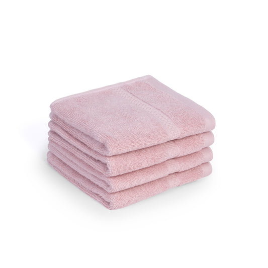Feather & Spun Bamboo Cotton Face Towel | Lavender Fragrance | Oeko-TEX® Standard 100 | Double Needle Stitch | Anti Microbial | 600 GSM | 33 cms x 33 cms - Petal Pink | Pack of 4