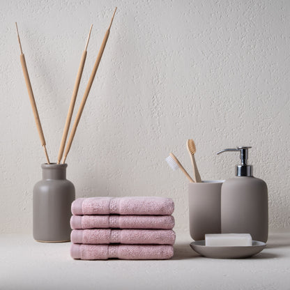 Feather & Spun Bamboo Cotton Face Towel | Lavender Fragrance | Oeko-TEX® Standard 100 | Double Needle Stitch | Anti Microbial | 600 GSM | 33 cms x 33 cms - Petal Pink | Pack of 4