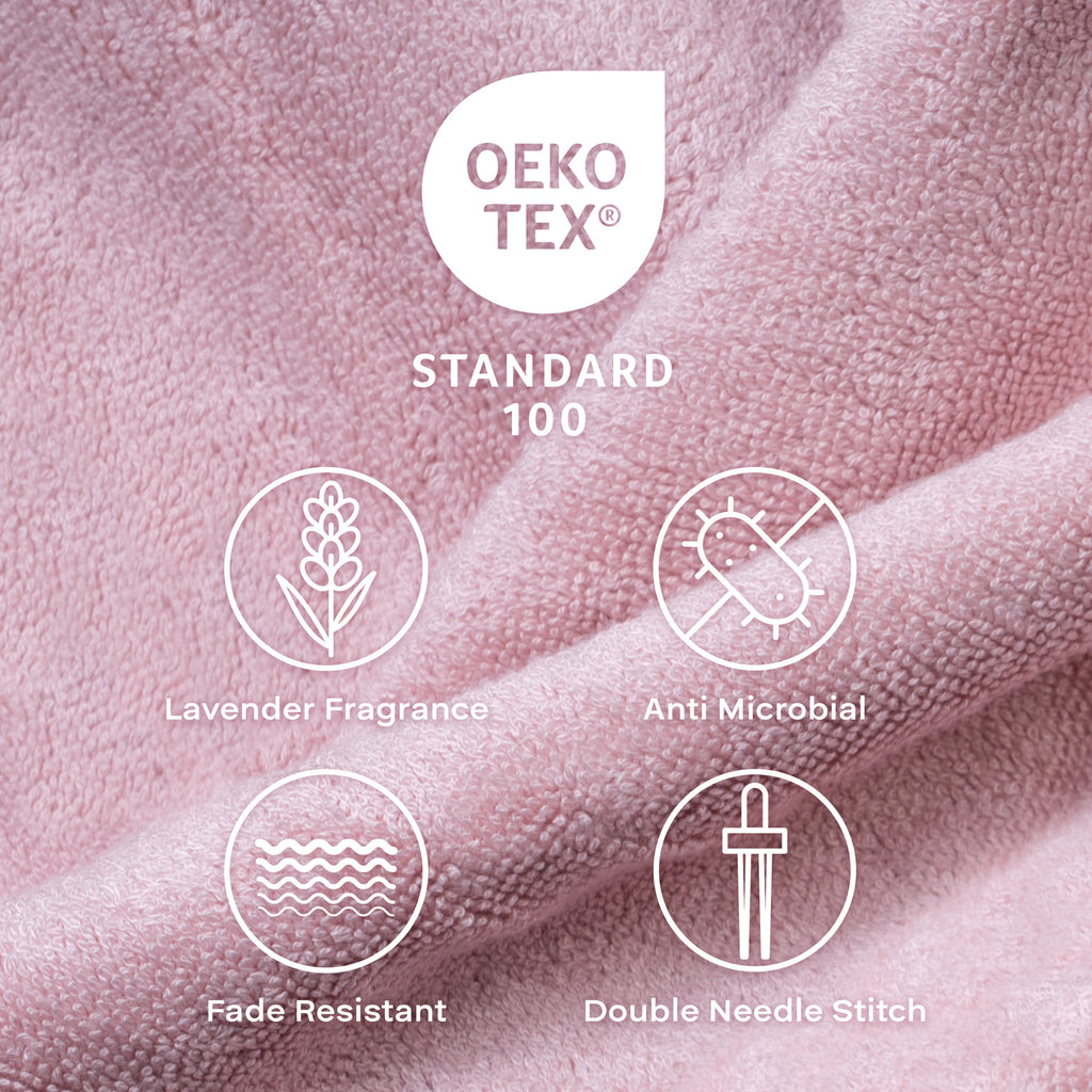 Feather & Spun Bamboo Cotton Face Towel | Lavender Fragrance | Oeko-TEX® Standard 100 | Double Needle Stitch | Anti Microbial | 600 GSM | 33 cms x 33 cms - Petal Pink | Pack of 4